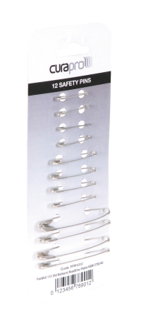 FASTAID SAFETY PINS CARD OF 12 ASSORTED